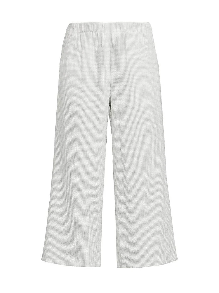 Check Cotton Cropped Wide-Leg Pants