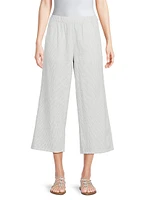 Check Cotton Cropped Wide-Leg Pants