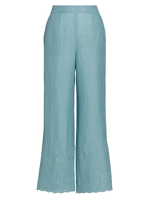 Lesley Linen Eyelet Wide-Leg Pants