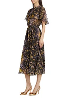 Abstract Chiffon Midi-Dress