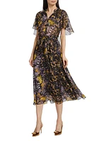 Abstract Chiffon Midi-Dress