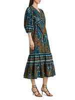 Abstract Cotton Midi-Dress