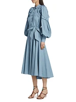 Cotton Balloon-Sleeve Midi Shirtdress