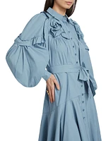 Cotton Balloon-Sleeve Midi Shirtdress