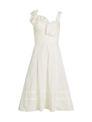 Cotton Ruffled Sweetheart Midi-Dress