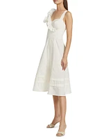 Cotton Ruffled Sweetheart Midi-Dress