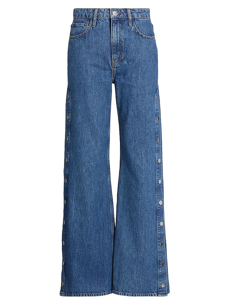 Nolan Side-Snap Wide-Leg Jeans