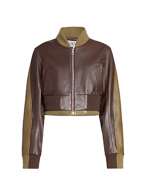 Leather-Blend Crop Bomber Jacket