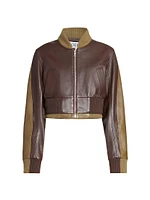 Leather-Blend Crop Bomber Jacket