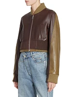 Leather-Blend Crop Bomber Jacket