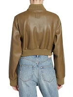 Leather-Blend Crop Bomber Jacket