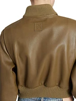 Leather-Blend Crop Bomber Jacket