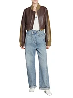 Leather-Blend Crop Bomber Jacket