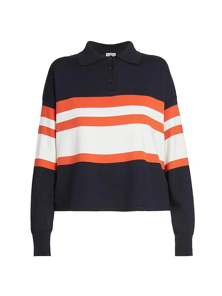 Striped Cotton Polo Sweater