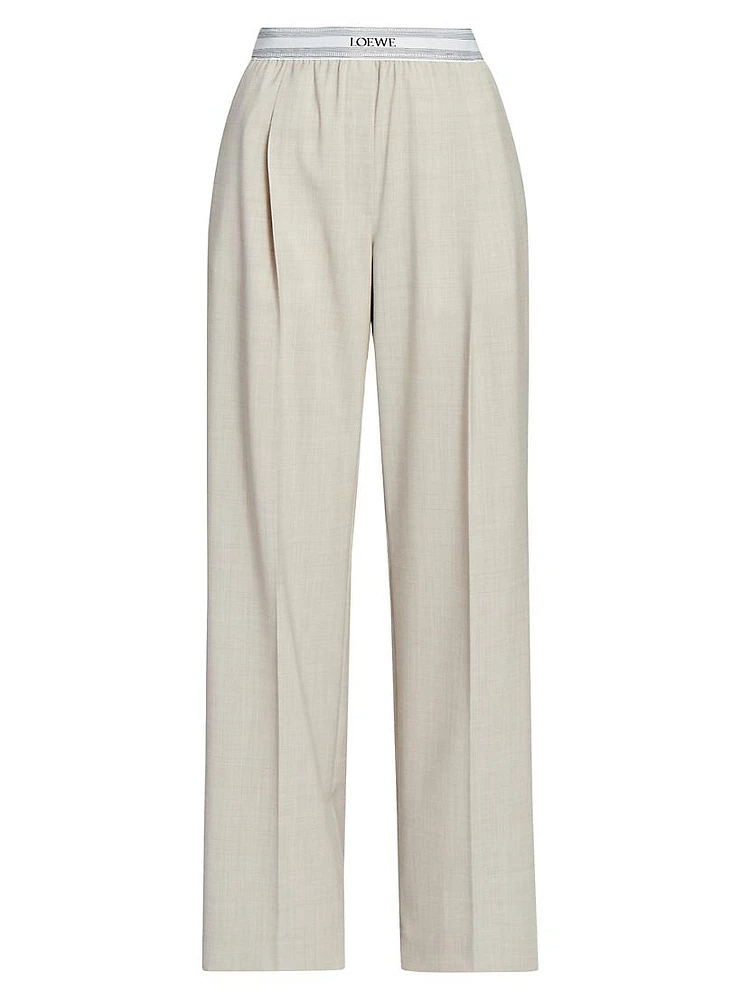 Pleated Wool-Blend Logo Trousers