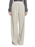 Pleated Wool-Blend Logo Trousers