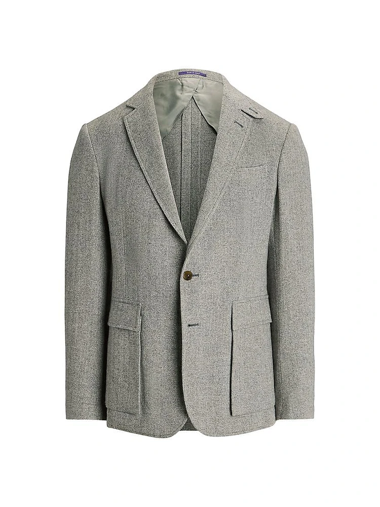 Kent Herringbone Cashmere Two-Button Jacket