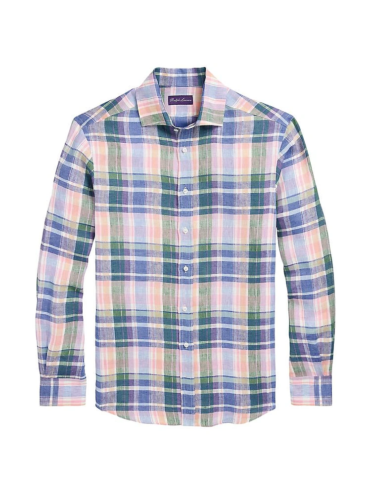 Plaid Linen Long-Sleeve Sport Shirt