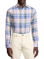 Plaid Linen Long-Sleeve Sport Shirt