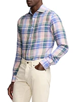 Plaid Linen Long-Sleeve Sport Shirt