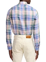 Plaid Linen Long-Sleeve Sport Shirt