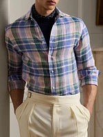 Plaid Linen Long-Sleeve Sport Shirt