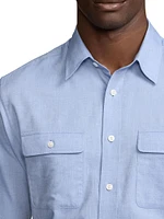 Herringbone Cotton Button-Front Shirt