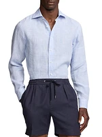 Aston Glen Check Linen Button-Front Shirt