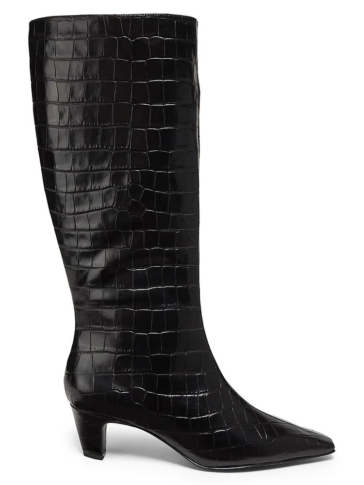 Dellia 65MM Crocodile-Embossed Leather Boots