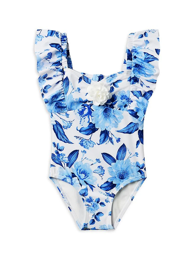 Little Girl's & Floral Rosette One-Piece Swimsuit