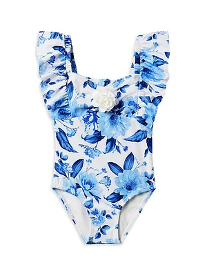 Little Girl's & Floral Rosette One-Piece Swimsuit