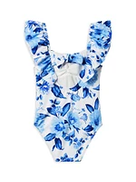 Little Girl's & Floral Rosette One-Piece Swimsuit