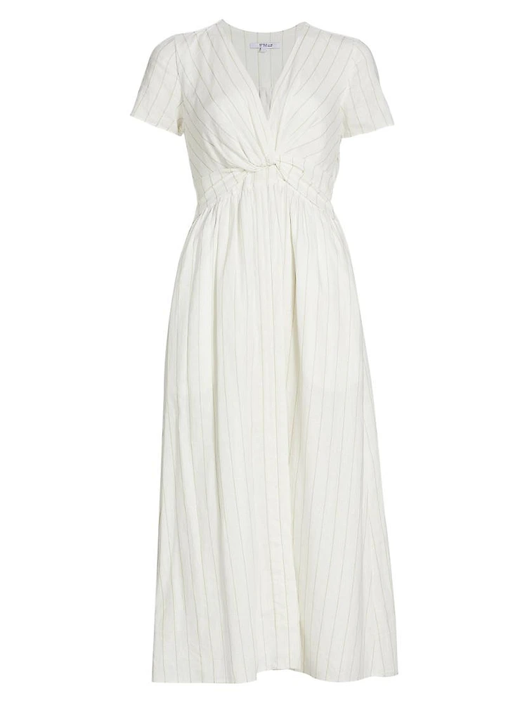 Esmeray Striped Linen-Blend Midi-Dress