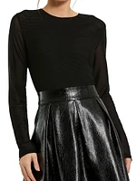 Mesh & Faux Leather A-Line Minidress