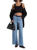 Le Slim Palazzo Raw-Fray High-Rise Jeans