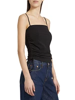 Cotton-Blend Ruched Drawstring Tank