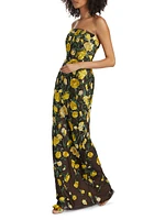 Floral Embroidered Strapless Gown