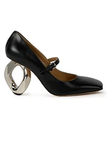 Chain Heel 100MM Leather Mary Jane Pumps