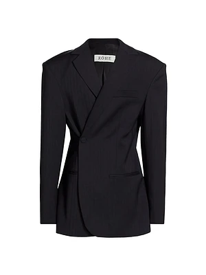 Wool-Blend Overlap Blazer