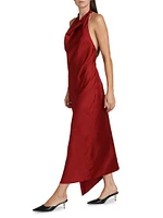 Halter Silk Open-Back Midi-Dress