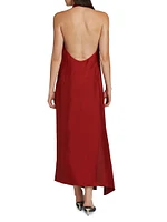 Halter Silk Open-Back Midi-Dress