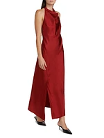 Halter Silk Open-Back Midi-Dress