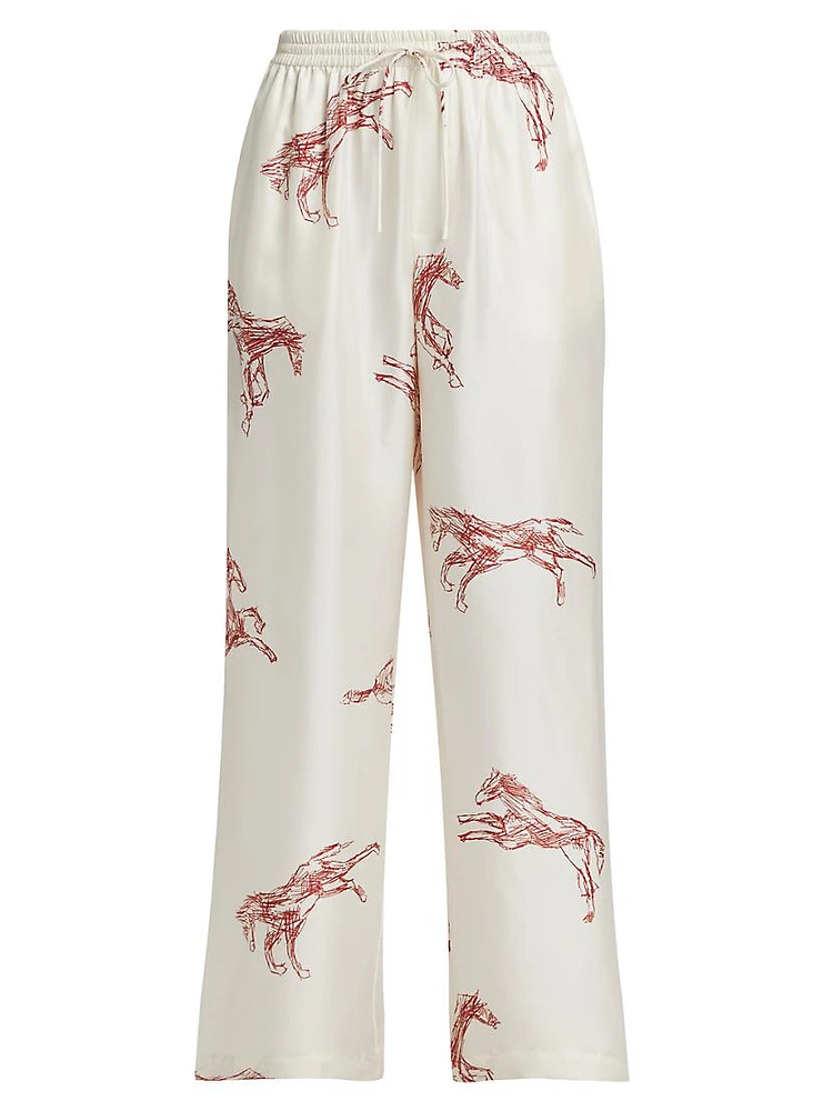 Ballpoint Equestrian Silk Wide-Leg Pants