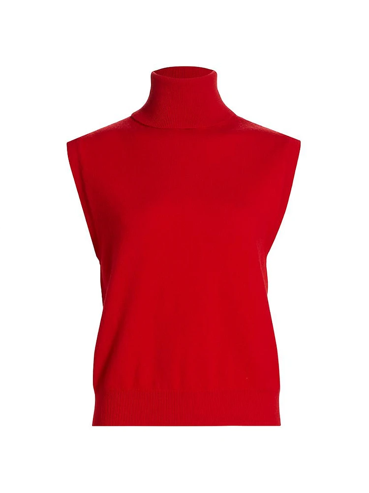 Wool-Cashmere Sleeveless Turtleneck Top