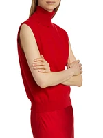 Wool-Cashmere Sleeveless Turtleneck Top