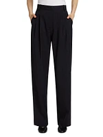 Pleated Stripe Wide-Leg Trousers