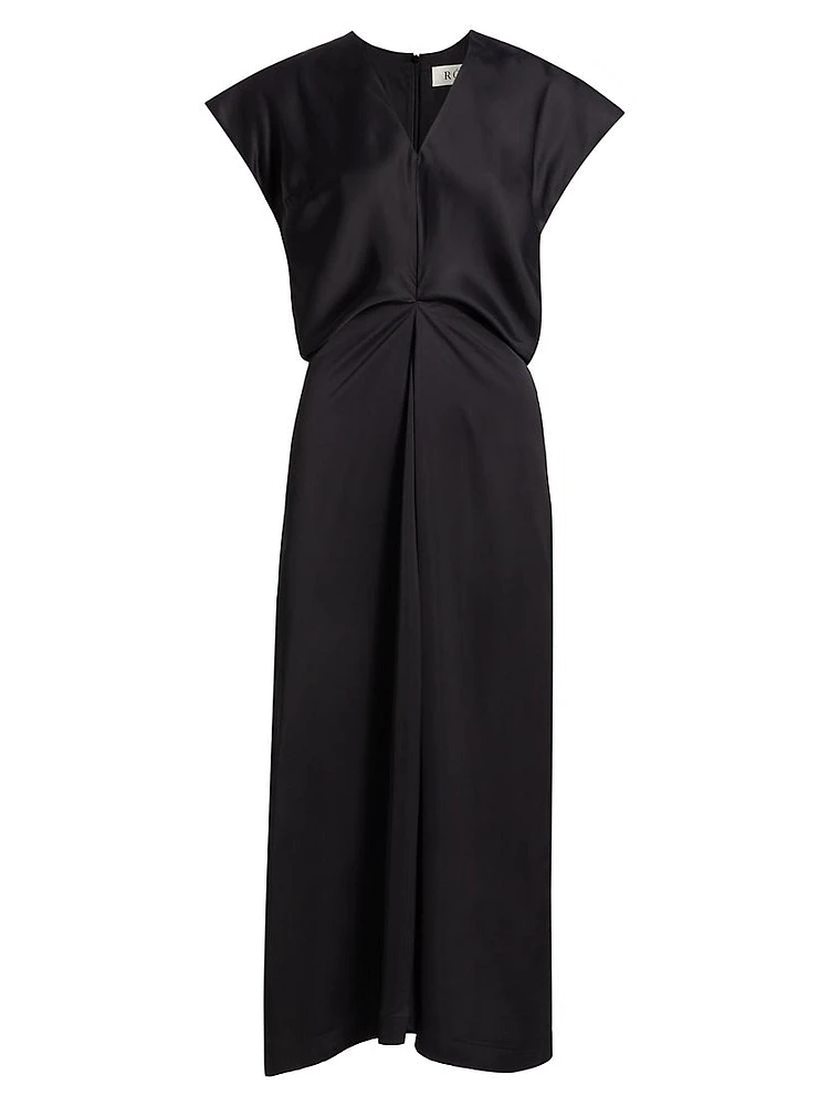 Draped V-Neck Midi-Dress