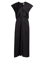 Draped V-Neck Midi-Dress