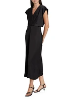 Draped V-Neck Midi-Dress