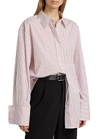 Stripe Cotton Oversized Cuff Shirt